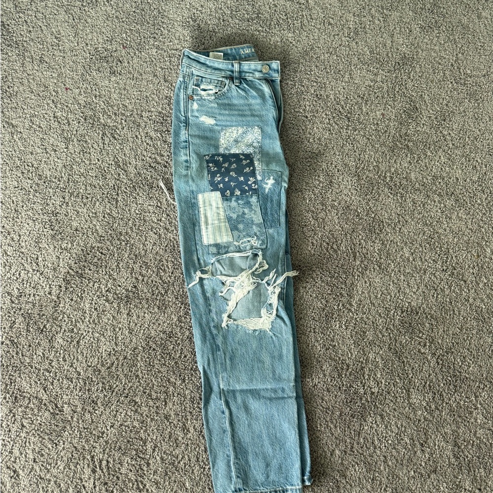 American Eagle Outfitters Blue Patchwork Boyfriend Jeans